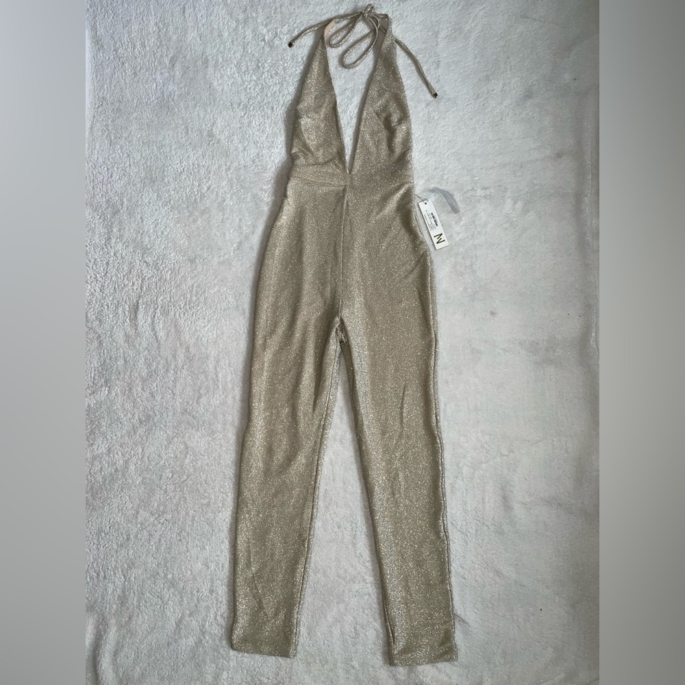 Meshki Backless Halter Gold Jumpsuit size M - Picture 4 of 9